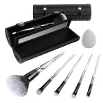 Makeup Brushes, Makeup Brush Set Professional, Travel Makeup Brushes, Premium Synthetic Foundation Powder Concealer Eyeshadow Blush, Face Makeup Brushes with makeup brush bag (Black and silver)