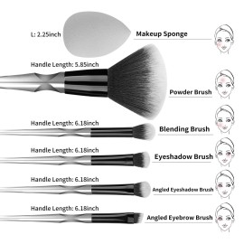 Makeup Brushes, Makeup Brush Set Professional, Travel Makeup Brushes, Premium Synthetic Foundation Powder Concealer Eyeshadow Blush, Face Makeup Brushes with makeup brush bag (Black and silver)