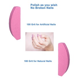20 PCs Nail Buffers, Double Sided Nail Files Buffer Blocks 100/180 Grit Portable Washable Sanding Buffing File Arc Shape (Pink)