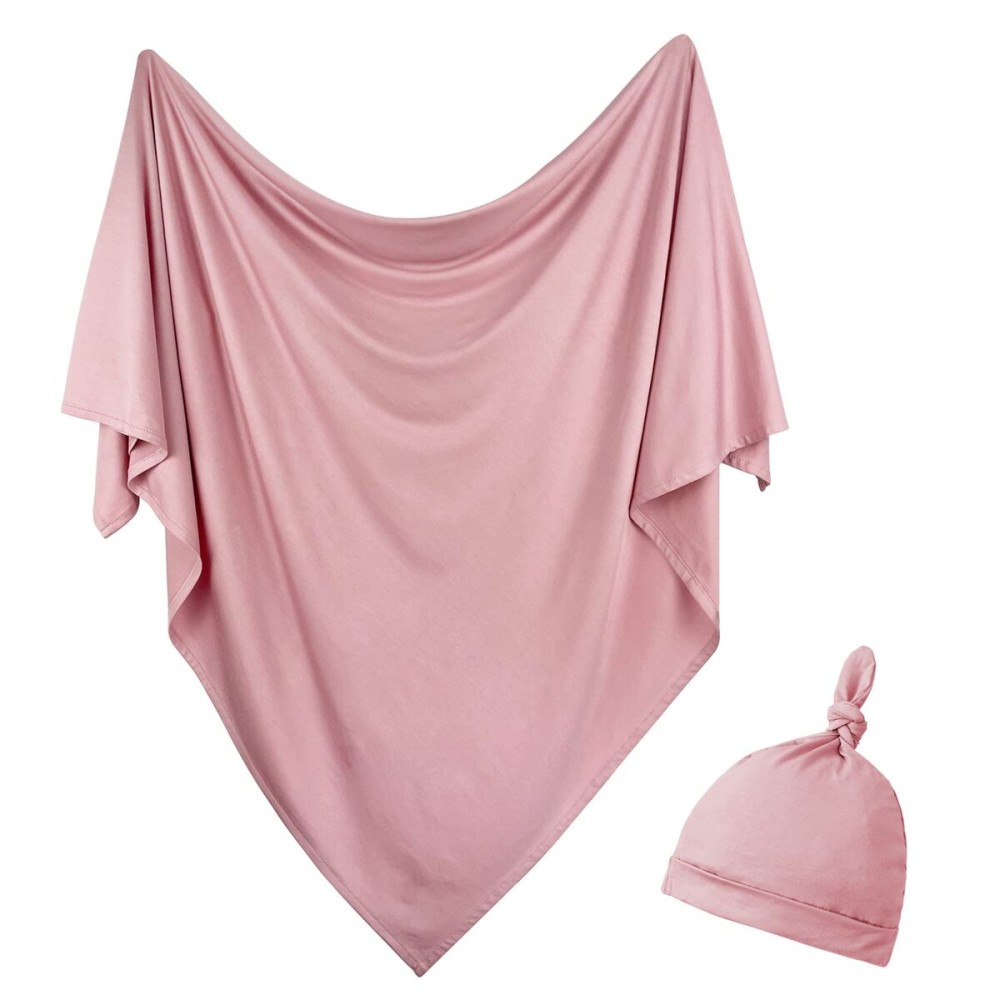 OWLOWLA Newborn Swaddle Set Stretch Wrap Swaddle Receiving Blanket for Baby Boy Girl(Blush-rm)