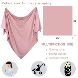OWLOWLA Newborn Swaddle Set Stretch Wrap Swaddle Receiving Blanket for Baby Boy Girl(Blush-rm)