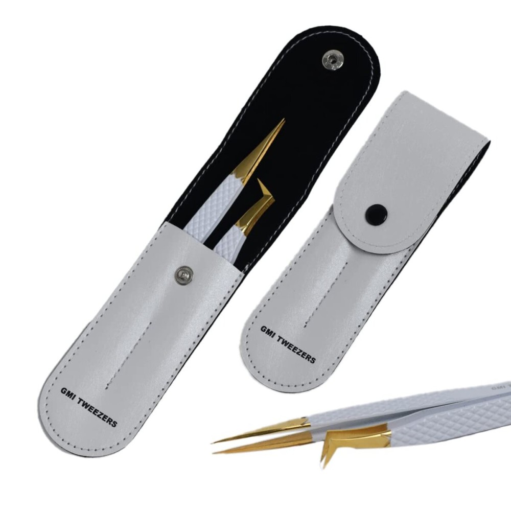 2pcs White Straight and L-Shaped (Boot) Gold Pointed Eyelash Tweezers for Lash Extension - Stainless Steel Precision Tweezers for Volume and Classic Lashes - False Eyelash Extension Kit. 2pcs White Straight and L-Shaped (Boot) Gold Pointed Eyelash Tweezers for Lash Extension - Stainless Steel Precision Tweezers for Volume and Classic Lashes - False Eyelash Extension Kit.
