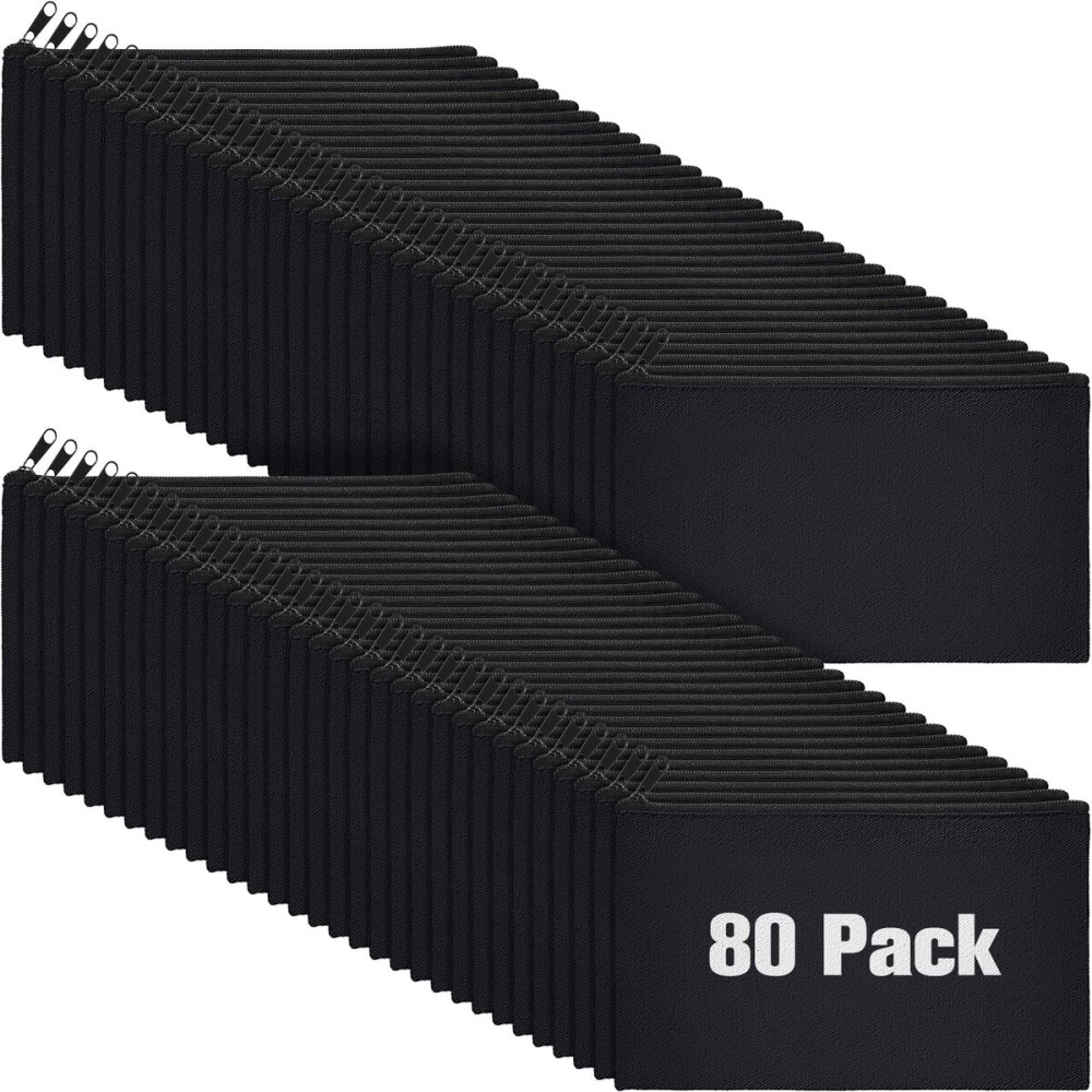 Reginary 80 Pack Canvas Zipper Makeup Bags Bulk Pencil Pouches Blank DIY Craft Canvas Cosmetic Bag Pouch with Zipper for Makeup Cosmetic Toiletry Stationary Storage(All Black)