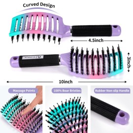 Hair Brushes for Women 2 Pack, HIPPIH Detangler Hair brush for Adult & Kids Wet or Dry Hair, Boar Bristle Hair Brush Getting Knots Out without Pain Adds Shine and Makes Hair Smooth