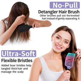 Hair Brushes for Women 2 Pack, HIPPIH Detangler Hair brush for Adult & Kids Wet or Dry Hair, Boar Bristle Hair Brush Getting Knots Out without Pain Adds Shine and Makes Hair Smooth