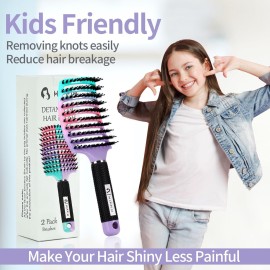Hair Brushes for Women 2 Pack, HIPPIH Detangler Hair brush for Adult & Kids Wet or Dry Hair, Boar Bristle Hair Brush Getting Knots Out without Pain Adds Shine and Makes Hair Smooth