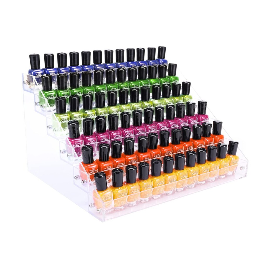 FFowcye Acrylic Nail Polish Organizer Rack, 6 Tier Holder Stand, Paint Rack Gel Nail Polish Shelf Display, Sunglass Organizer, Essential Oils Storage Shelf, Holds Up to 72 Bottles