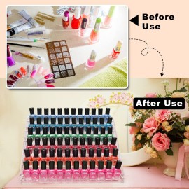FFowcye Acrylic Nail Polish Organizer Rack, 6 Tier Holder Stand, Paint Rack Gel Nail Polish Shelf Display, Sunglass Organizer, Essential Oils Storage Shelf, Holds Up to 72 Bottles