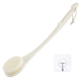 Body Back Scrubber - 17\'\' Long Handle Shower Brush, Anti-Mold Exfoliator for Dry & Wet Use, Deep Cleansing & Gentle Exfoliation for Smooth Skin - for Men, Women & Elderly (Cream White)