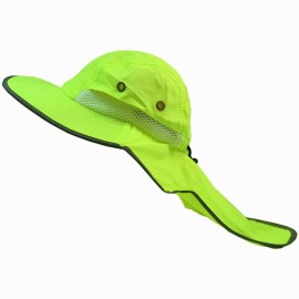 Goyoma Men High Visibility Reflective Safety Neck Flap Sun Wide Brim Boonie Hat Cap (Yellow 2pc)