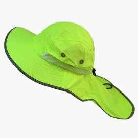 Goyoma Men High Visibility Reflective Safety Neck Flap Sun Wide Brim Boonie Hat Cap (Yellow 2pc)