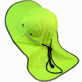 Goyoma Men High Visibility Reflective Safety Neck Flap Sun Wide Brim Boonie Hat Cap (Yellow 2pc)