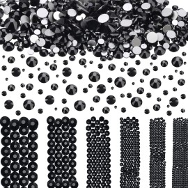 2-Box Massive Beads 8000pcs 6Sizes Nail Art Flatback Glasses Rhinestones Crystal for DIY Project with Tweezers and Picking Pen for Nail Art, Face Art, Manicure (Jet Black, 6 Sizes)