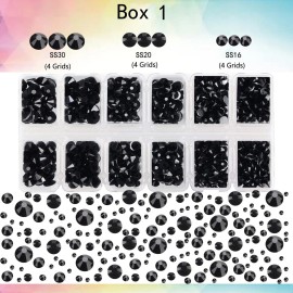 2-Box Massive Beads 8000pcs 6Sizes Nail Art Flatback Glasses Rhinestones Crystal for DIY Project with Tweezers and Picking Pen for Nail Art, Face Art, Manicure (Jet Black, 6 Sizes)