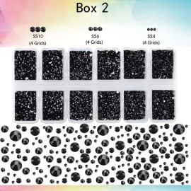 2-Box Massive Beads 8000pcs 6Sizes Nail Art Flatback Glasses Rhinestones Crystal for DIY Project with Tweezers and Picking Pen for Nail Art, Face Art, Manicure (Jet Black, 6 Sizes)