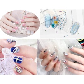 2-Box Massive Beads 8000pcs 6Sizes Nail Art Flatback Glasses Rhinestones Crystal for DIY Project with Tweezers and Picking Pen for Nail Art, Face Art, Manicure (Jet Black, 6 Sizes)