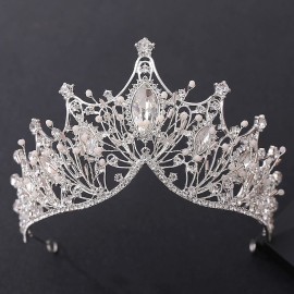 Baroque Queen Crown, Sinide Wedding Crown for Bride Rhinestone Princess Tiara for Women Silver Crown Princess Crystal Headband Tiaras for Girls Wedding Halloween Faire Costume Birthday Hair