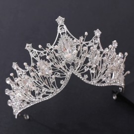 Baroque Queen Crown, Sinide Wedding Crown for Bride Rhinestone Princess Tiara for Women Silver Crown Princess Crystal Headband Tiaras for Girls Wedding Halloween Faire Costume Birthday Hair