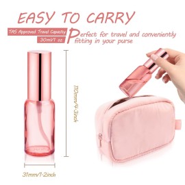 DMuuuDM 6 Pack 1 Oz Pink Glass Spray Bottles,Empty Perfume Fine Mist Atomizer,Rose-Golden Pump Head Travel Liquid Holder Containers for Cologne,Essential Oils,Body Sprays