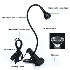 Brokimis Mini UV Lamp for Gel Nails, LED Curing Lamp with Flexible Gooseneck & Clamp 3W Portable Small Manicure UV Light Nail Dryer for Resin Curing Nail Art