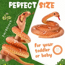HyDren Giant Boa Constrictor Large Stuffed Animal Snake Realistic Giant Plush Stuffed Snake Toy 80 Inch Lifelike Animal Gifts for Kids Birthday Party Prank Props(Brown)