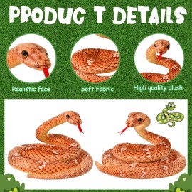 HyDren Giant Boa Constrictor Large Stuffed Animal Snake Realistic Giant Plush Stuffed Snake Toy 80 Inch Lifelike Animal Gifts for Kids Birthday Party Prank Props(Brown)