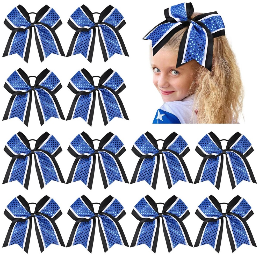12 PCS 8 Large Glitter Cheer Bows Blue Black Girl Hair Bows Sparkly Cheerleading Softball Team Bow Hair Accessories for cheerleaders football Competition Sports 12 PCS 8 Large Glitter Cheer Bows Blue Black Girl Hair Bows Sparkly Cheerleading Softball Team Bow Hair Accessories for cheerleaders football Competition Sports
