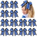 12 PCS 8 Large Glitter Cheer Bows Blue Black Girl Hair Bows Sparkly Cheerleading Softball Team Bow Hair Accessories for cheerleaders football Competition Sports