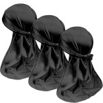 3PCS Silky Durags Packs for Men Waves, Satin Dew-Rag Wave Caps for 360 540 720 Wavers, Ideal Gifts for Father\'s Day (Black)