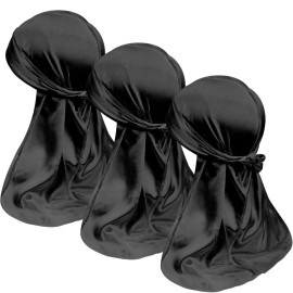 3PCS Silky Durags Packs for Men Waves, Satin Dew-Rag Wave Caps for 360 540 720 Wavers, Ideal Gifts for Father\'s Day (Black)