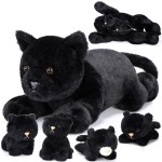 Skylety 5 Pieces Cat Stuffed Animal with Babies Inside Belly Pregnant Cat Plush Mommy Kitty with 4 Cute Fluffy Stuffed Kittens Easter Birthday Surprise Gifts(Black)