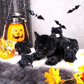 Skylety 5 Pieces Cat Stuffed Animal with Babies Inside Belly Pregnant Cat Plush Mommy Kitty with 4 Cute Fluffy Stuffed Kittens Easter Birthday Surprise Gifts(Black)