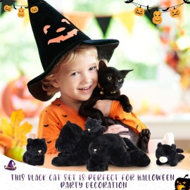 Skylety 5 Pieces Cat Stuffed Animal with Babies Inside Belly Pregnant Cat Plush Mommy Kitty with 4 Cute Fluffy Stuffed Kittens Easter Birthday Surprise Gifts(Black)