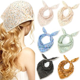 Dingion 6 Pcs Floral Hair Bandanas Head Kerchief Women Bandana Print Chiffon Hair Scarf Triangle Head Kerchief with Ties(Classic Color)