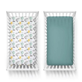Featherhead 2-Pack Fitted Crib Sheets - 100% Cotton - 52 x 28 x 9 for Standard Crib and Toddler Mattress (Percale Green Balloons)