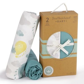 Featherhead 2-Pack Fitted Crib Sheets - 100% Cotton - 52 x 28 x 9 for Standard Crib and Toddler Mattress (Percale Green Balloons)