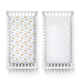 Featherhead 2-Pack Fitted Crib Sheets - 100% Cotton - 52 x 28 x 9 for Standard Crib and Toddler Mattress (Percale Blue Foxes)