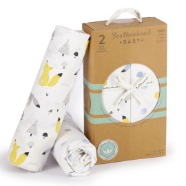 Featherhead 2-Pack Fitted Crib Sheets - 100% Cotton - 52 x 28 x 9 for Standard Crib and Toddler Mattress (Percale Blue Foxes)