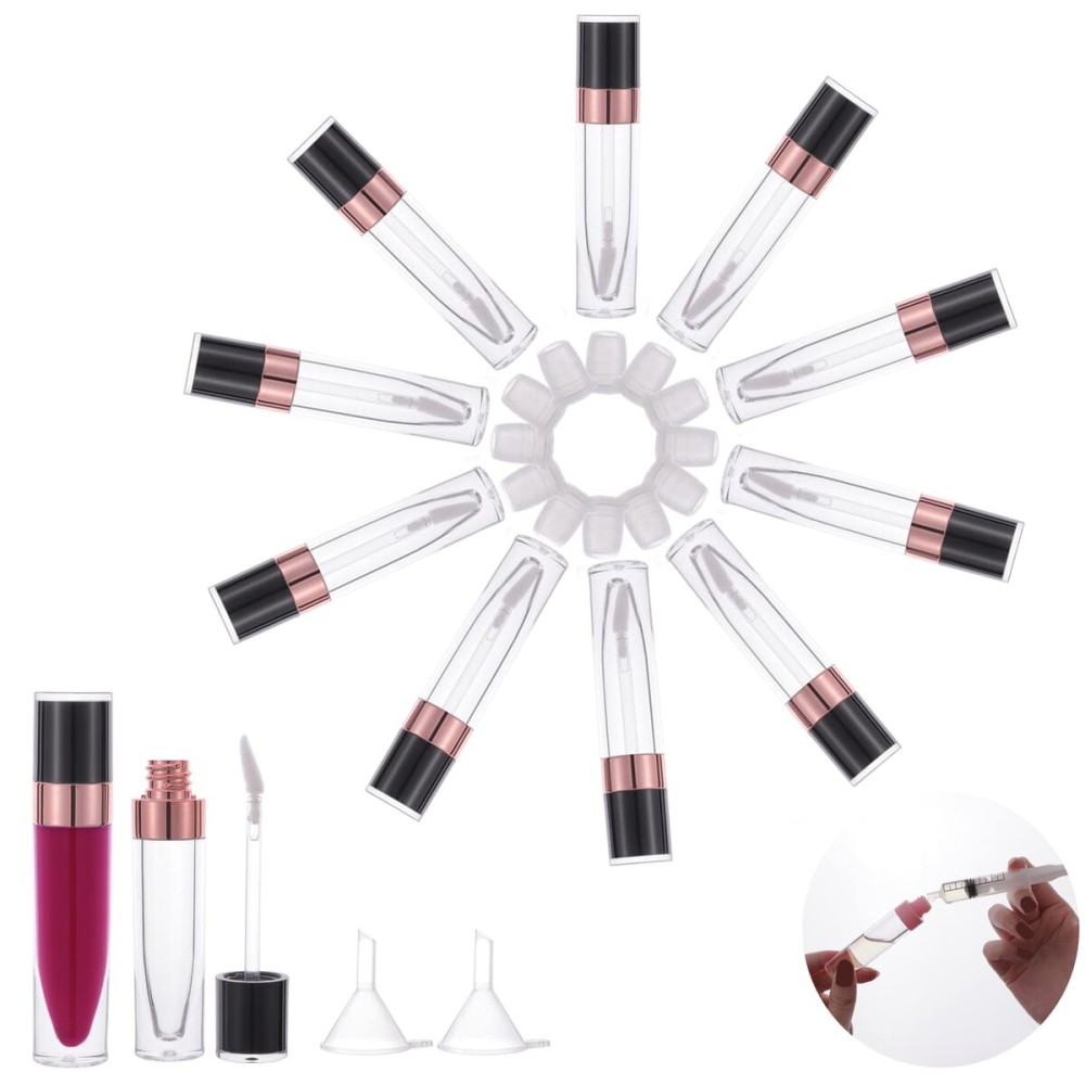 YITOU 10 Pcs Refillable Empty Lip Gloss Tubes with Wand, 6.4ml Lip Balm Gloss Containers with Rubber Insert Lipgloss Tube Lip Glaze Bottle Making Kit for DIY Lipstick Samples Christmas