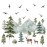 Mountain Wall Decals Large Pine Tree Wall Decals Peel and Stick Forest Tree Deer Birds Woodland Animal Decal Mountain Trees Stickers for Kids Room Nursery Decor