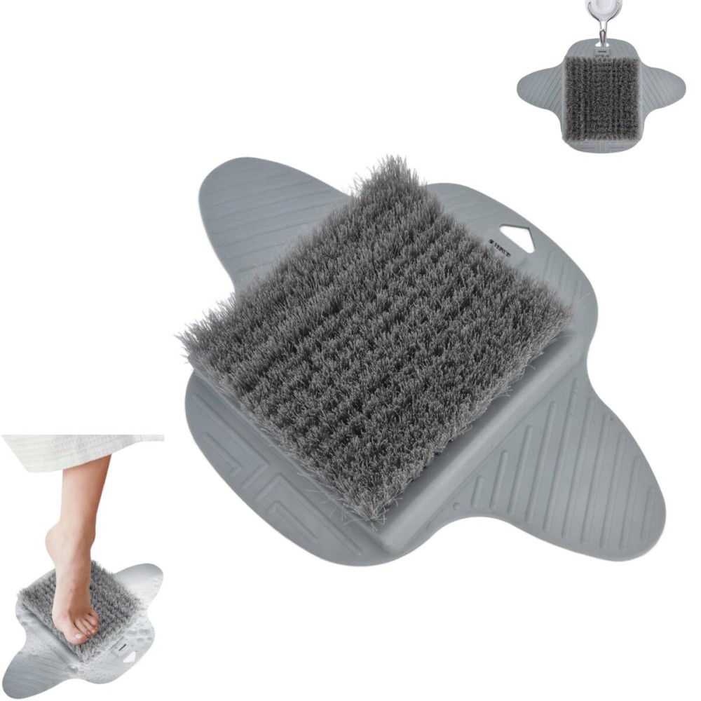 Lazy Foot Scrubbing Brush, Shower Foot Scrubber Mat with Nonslip Suction Cups Shower Foot Cleaner Feet Cleaner Washer Brush Foot Dead Skin Callus Remover Foot Massager Mat for Men and Women, Grey