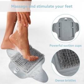 Lazy Foot Scrubbing Brush, Shower Foot Scrubber Mat with Nonslip Suction Cups Shower Foot Cleaner Feet Cleaner Washer Brush Foot Dead Skin Callus Remover Foot Massager Mat for Men and Women, Grey