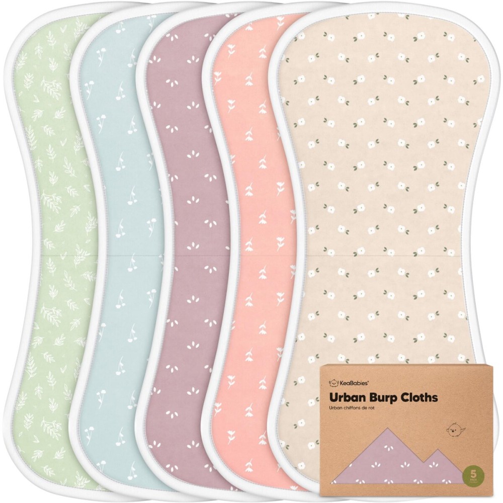 Organic Burp Cloths Baby Boy & Girl - 5-Pack Super Absorbent Cotton Burping Cloths for Babies, Soft & Plush Newborn Spit Up Rags, Infant Towels for Milk Spit Up, Unisex, Large 21 x 10 (Blooms)