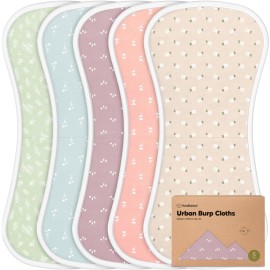 Organic Burp Cloths Baby Boy & Girl - 5-Pack Super Absorbent Cotton Burping Cloths for Babies, Soft & Plush Newborn Spit Up Rags, Infant Towels for Milk Spit Up, Unisex, Large 21 x 10 (Blooms)
