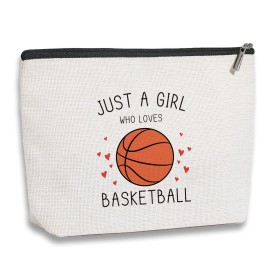 Basketball Gifts, Basketball Gifts for Girls, Basketball Stuff, Gift for Bestie Sister Daughter Girls Sister Friend Women, basketball Decor, Travel Toiletry Makeup Zipper Pouch Just a Girl Who Loves