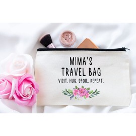 HTDesigns Mima Travel Bag - Mima Gift - Grandma Makeup Bag - Birthday Gift Mima - Mother Day Gift - Travel Cosmetic Bag From Grandchildren