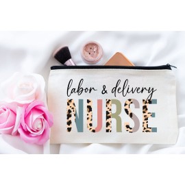 HTDesigns Labor And Delivery Nurse Cosmetics Bag - Leopard L&D Nurse Makeup Bag - Gifts For L&D Nurse - Labor And Delivery Nurse Birthday Gift - Cosmetic Travel Pouch Bag