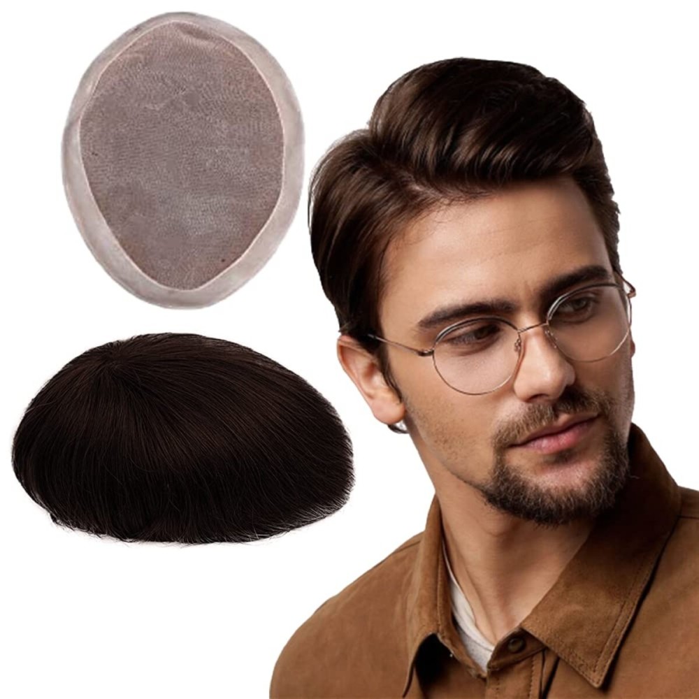 Lishy Toupee for Men 7x9 European Virgin Human Hair Replacement Systems Mens Hairpiece Mono Lace Top with Durable PU Around Medium Light Density 2 Darkest Brown Color Lishy Toupee for Men 7x9 European Virgin Human Hair Replacement Systems Mens Hairpiece Mono Lace Top with Durable PU Around Medium Light Density 2 Darkest Brown Color