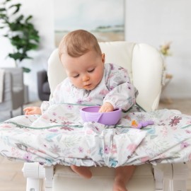 Bumkins Baby Bib and High Chair Cover Combination, for 6-24 Mos, Girl or Boy Toddler, Long Sleeved for Babies, Baby Led Weaning Essentuals for Eating, Feeding Babies, Mess Saving, Floral Gray