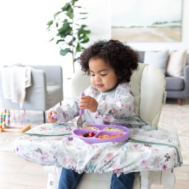 Bumkins Baby Bib and High Chair Cover Combination, for 6-24 Mos, Girl or Boy Toddler, Long Sleeved for Babies, Baby Led Weaning Essentuals for Eating, Feeding Babies, Mess Saving, Floral Gray
